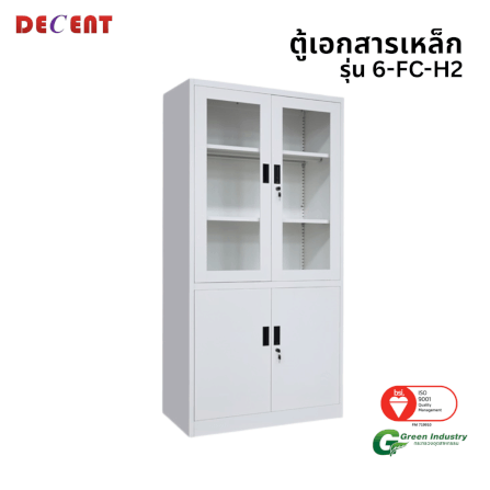 ตู้เอกสารเหล็กบานเปิด-บนกระจก ล่างทึบ DECENT รุ่น FC-H2 สีขาว_0